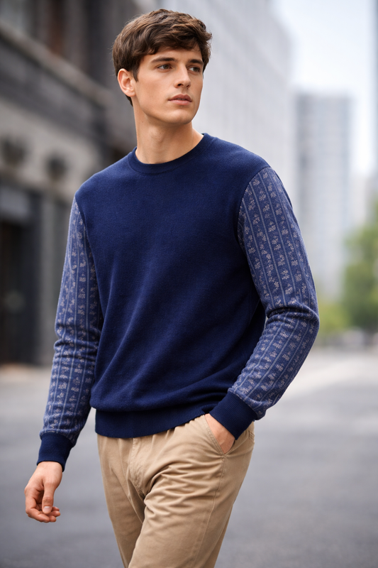 Navy Pattern Sleeve Sweater