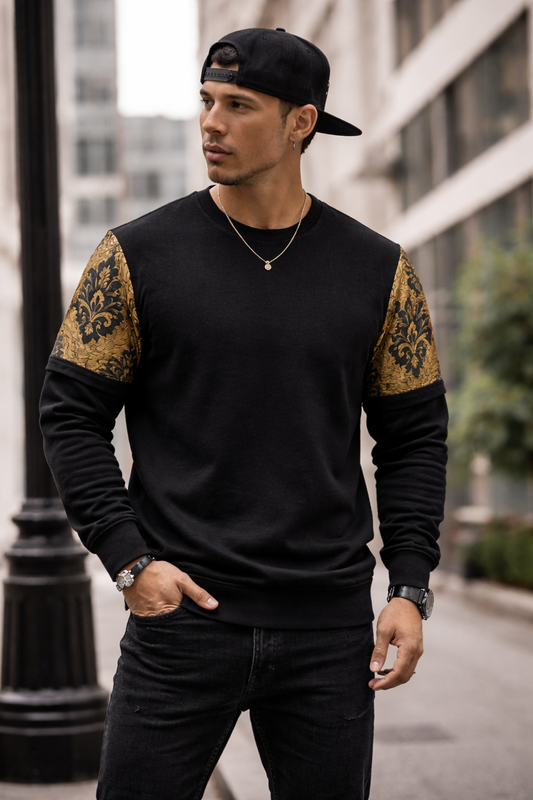 Baroque Luxe Sweater – Black & Gold